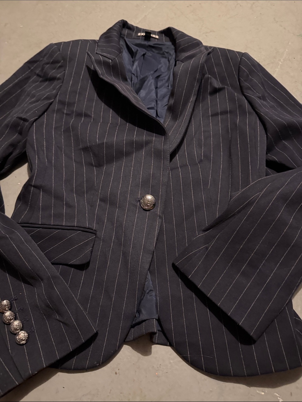 Express Navy Pinstripe Blazer with Silver Buttons